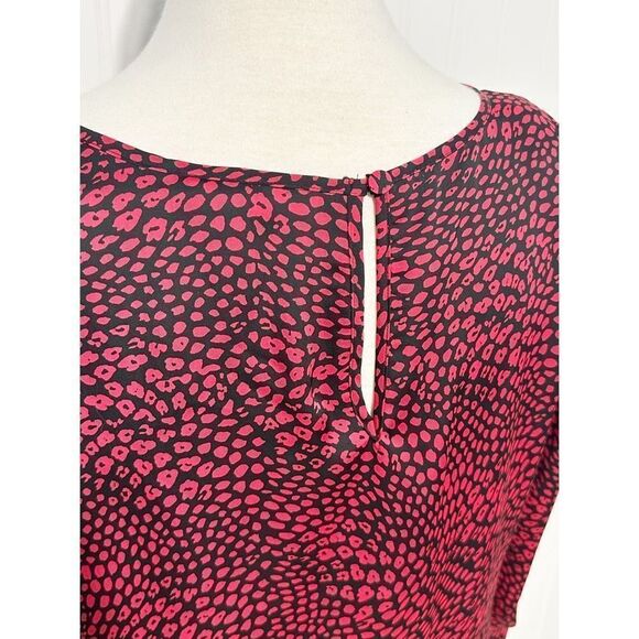 Banana Republic Womens Animal Print Blouse Top Puff Sleeve Red‎ Black Medium - Picture 4 of 12